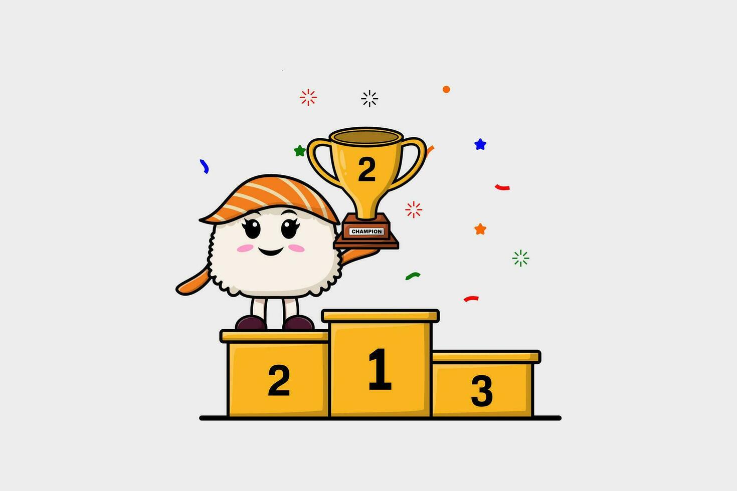 Cute cartoon Sushi character as the second winner vector