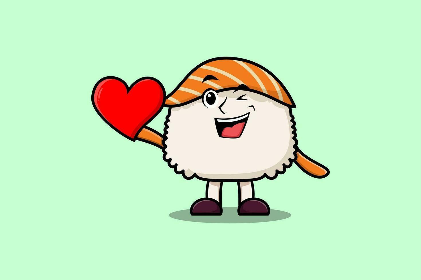 Cute cartoon Sushi character holding big red heart vector