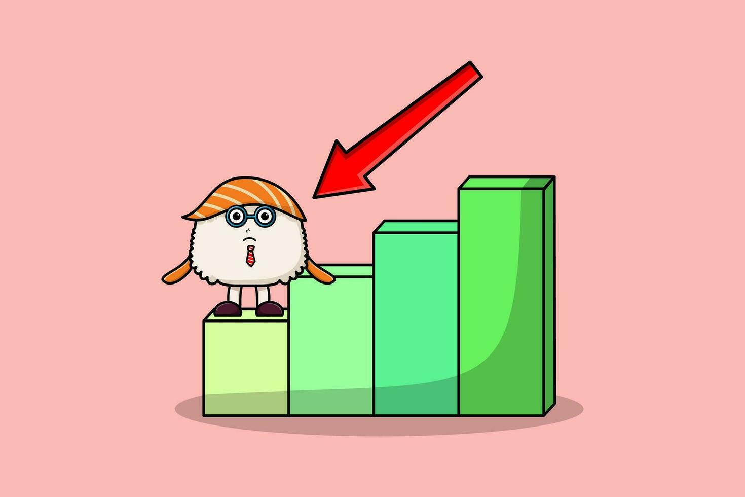Sushi cute businessman mascot with inflation chart vector