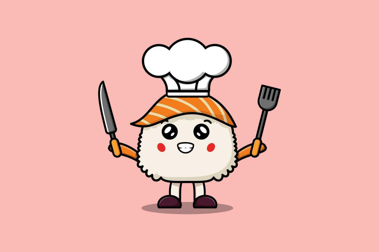 Cute cartoon Sushi chef holding knife and fork vector