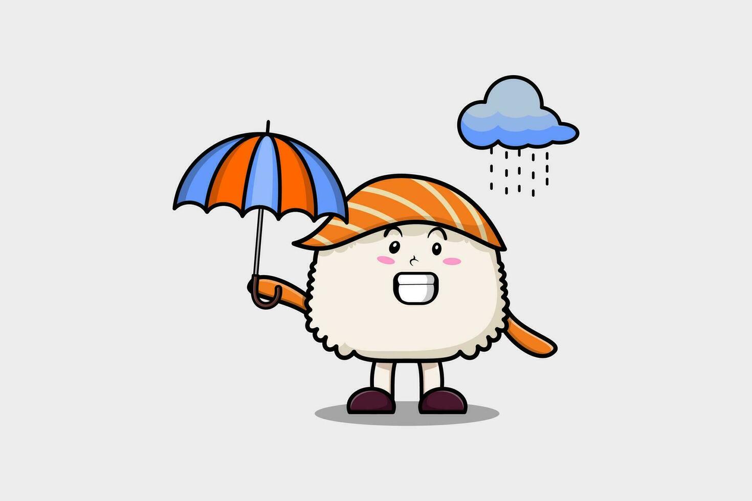 Cute cartoon Sushi the rain and using an umbrella vector