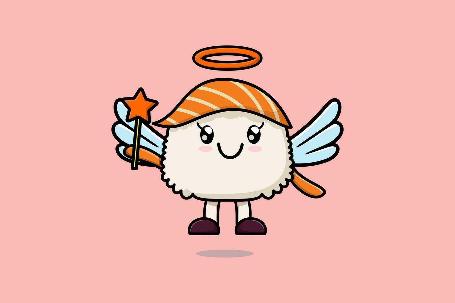 lindo personaje de sushi de dibujos animados en forma de hada vector