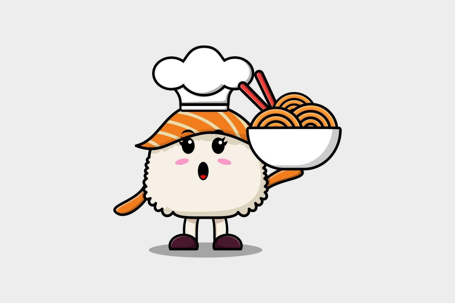 Cute cartoon Sushi chef holding noodles in bowl vector