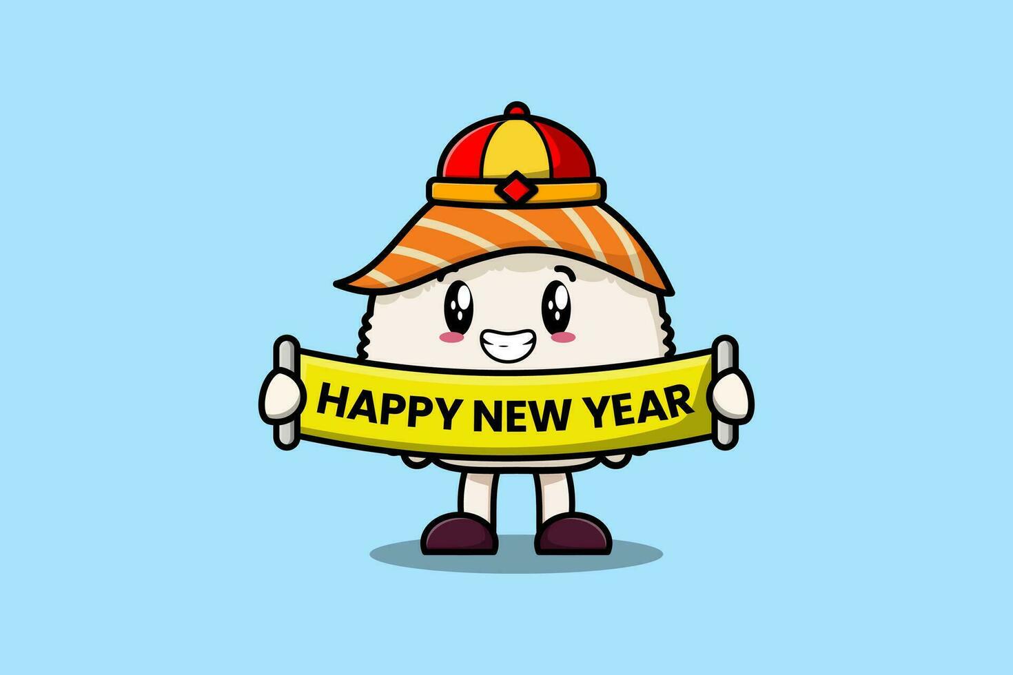 Cute cartoon Sushi chinese holding happy new year vector