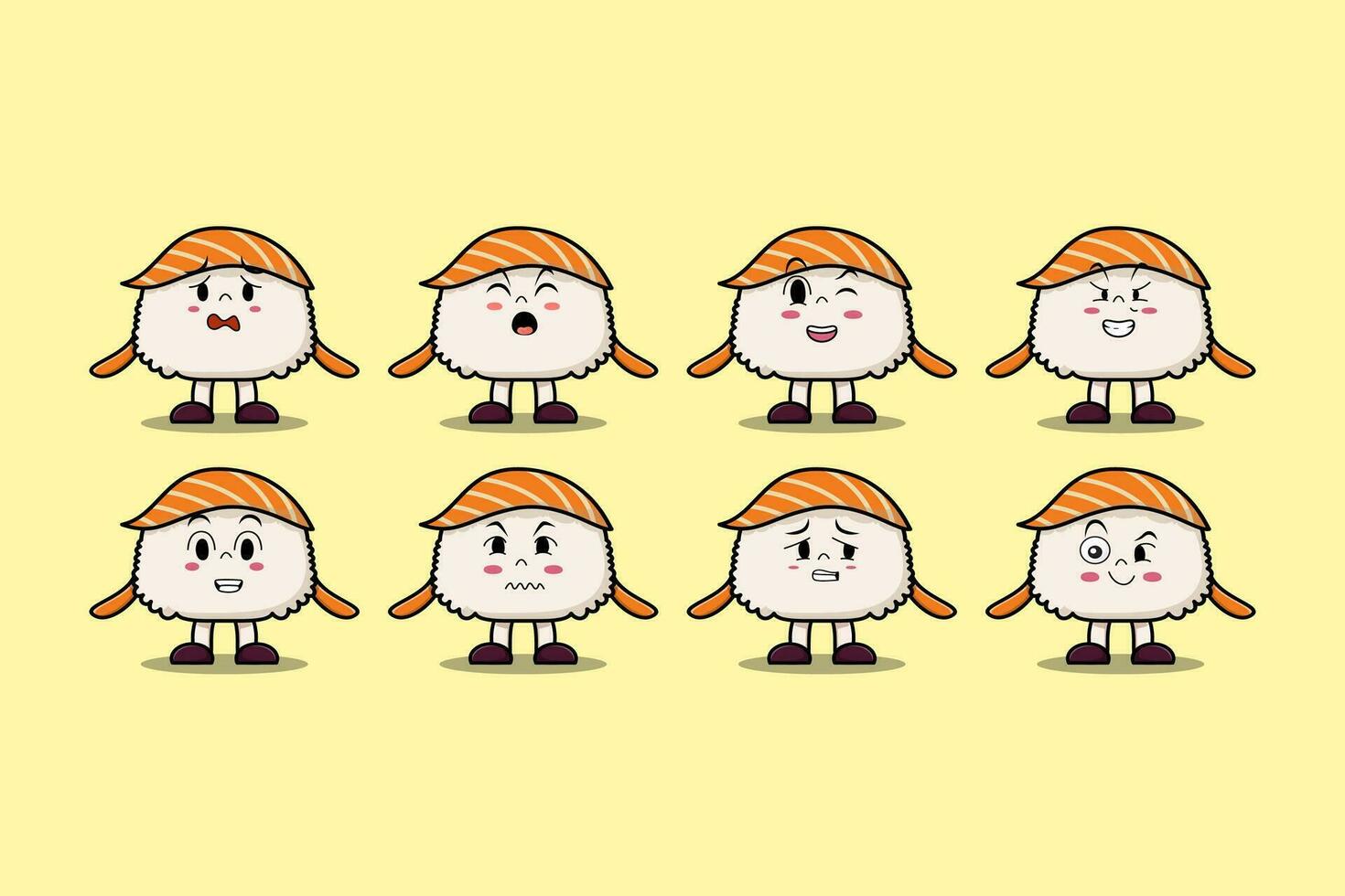 Set kawaii Sushi cartoon character expressions vector