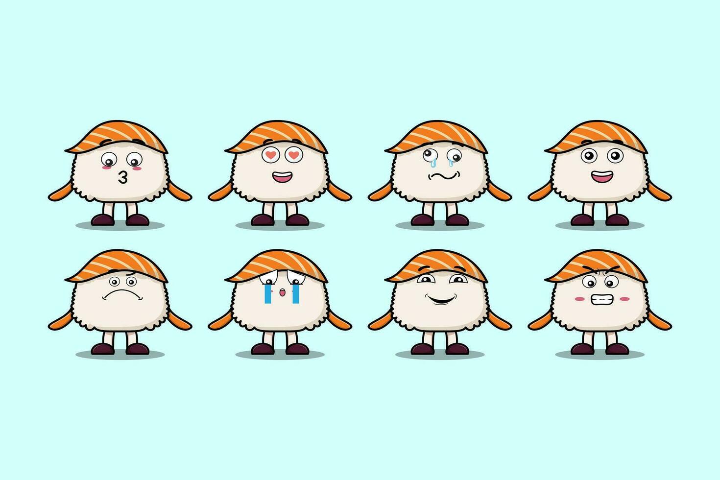 Set kawaii Sushi cartoon character expressions vector