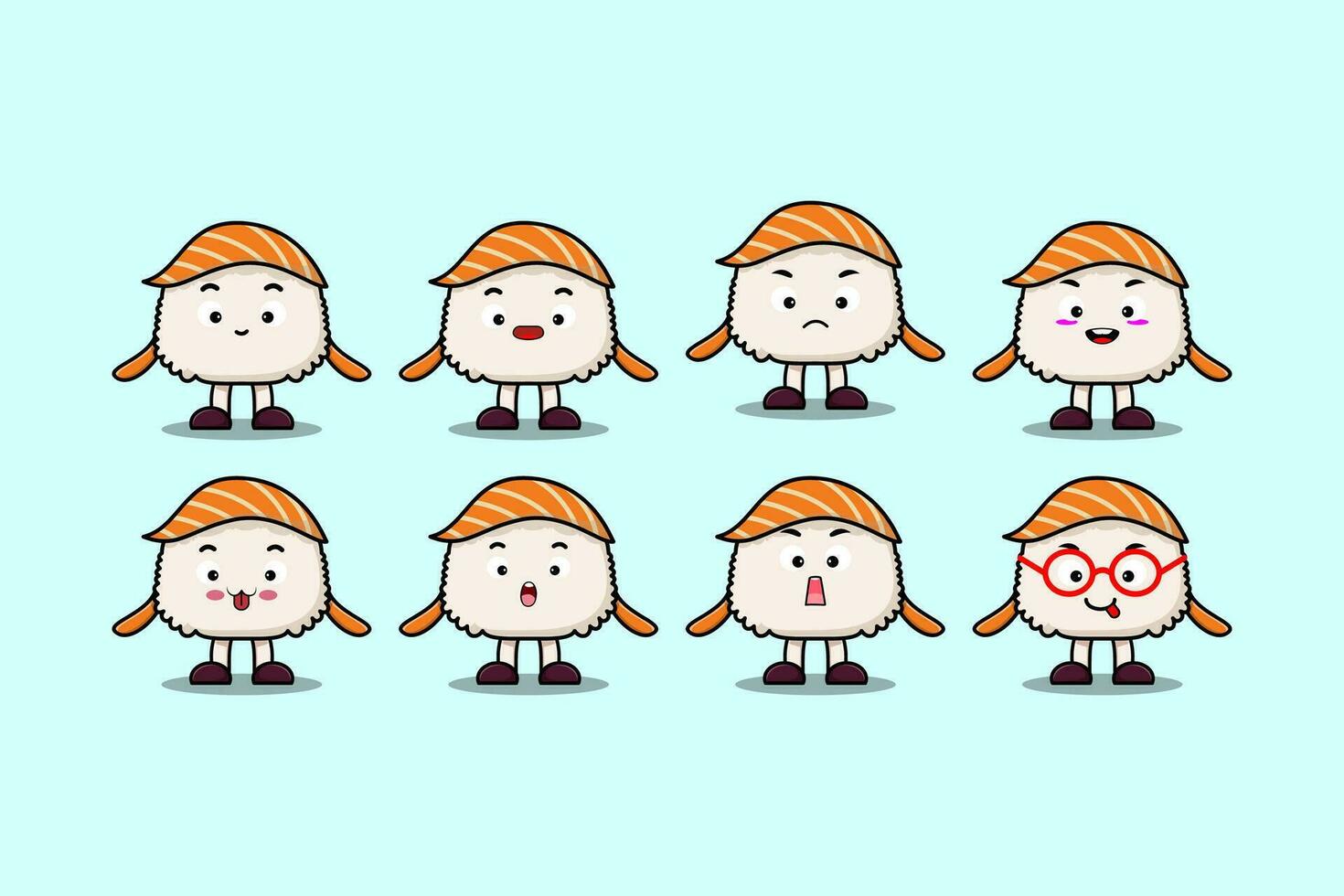 conjunto kawaii Sushi dibujos animados personaje expresiones vector