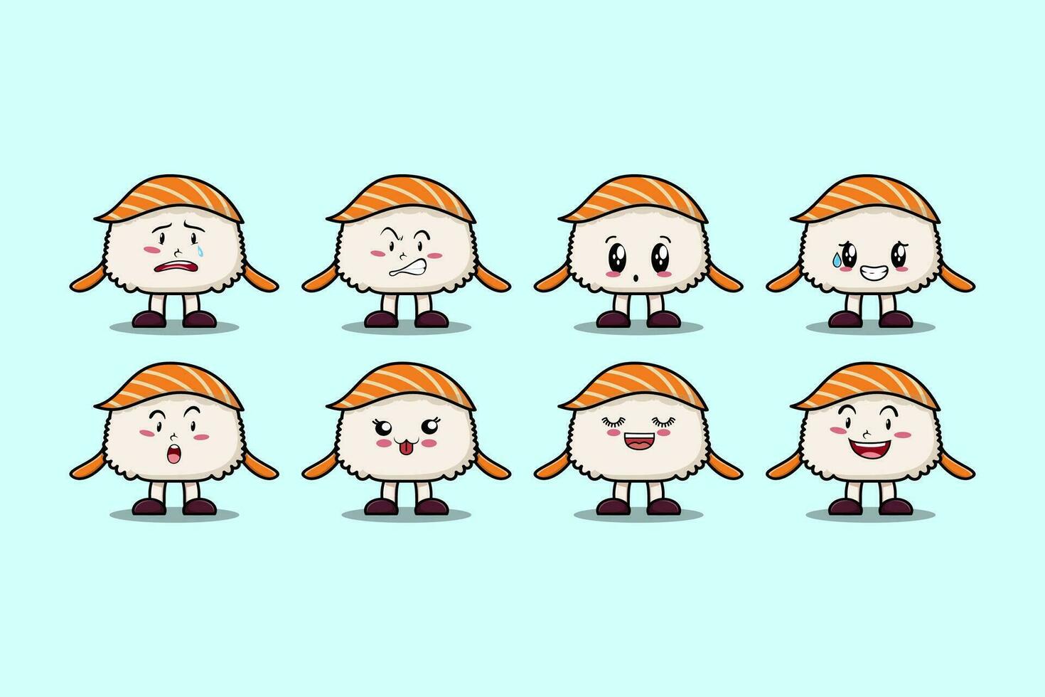 conjunto kawaii Sushi dibujos animados personaje expresiones vector