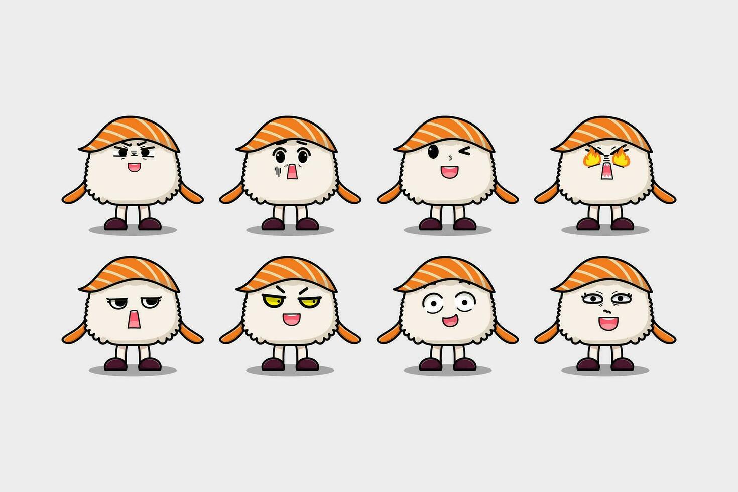 Set kawaii Sushi cartoon character expressions vector