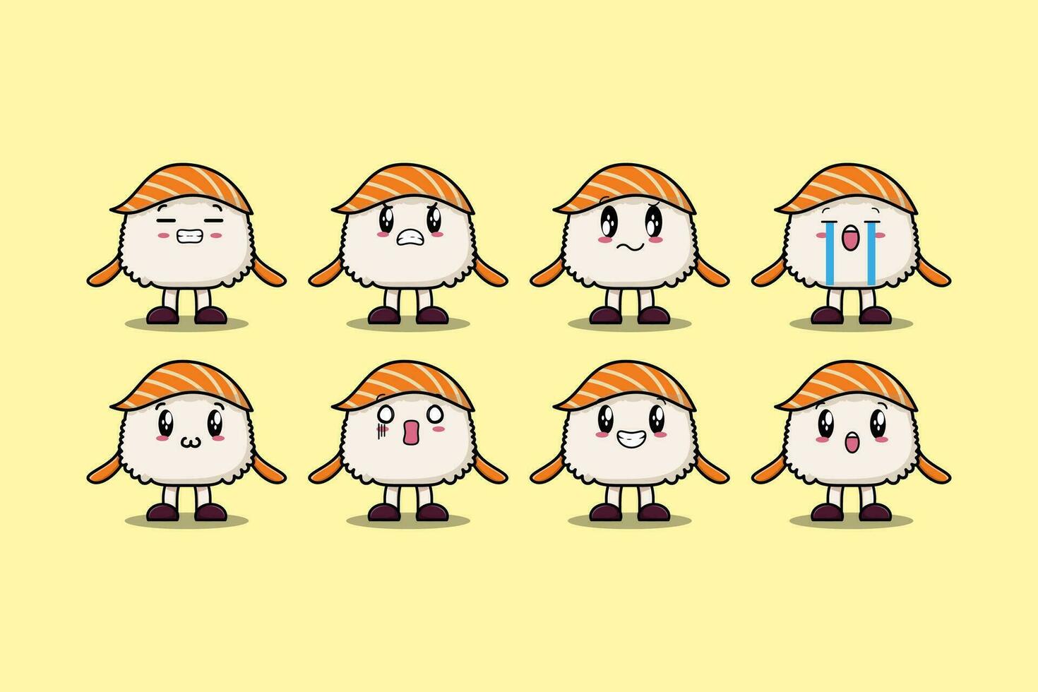 Set kawaii Sushi cartoon character expressions vector