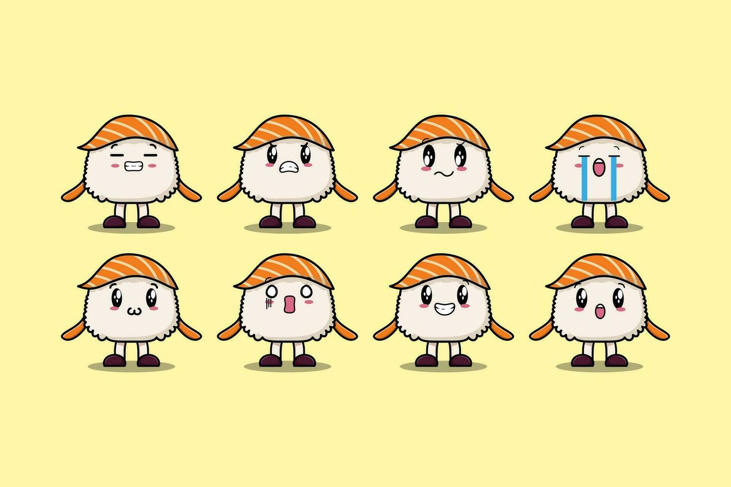 conjunto kawaii Sushi dibujos animados personaje expresiones vector