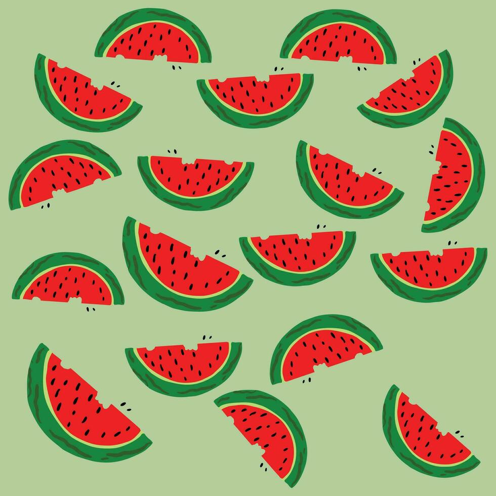 Seamless watermelon pattern. Vector summer background with watercolor watermelon slices.