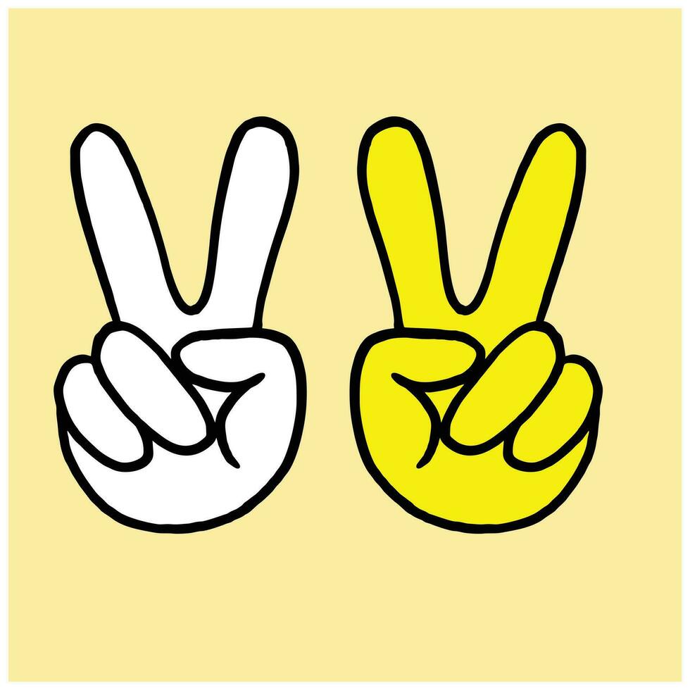 Hand gesture V sign for victory or peace line art vector icon for apps and websites