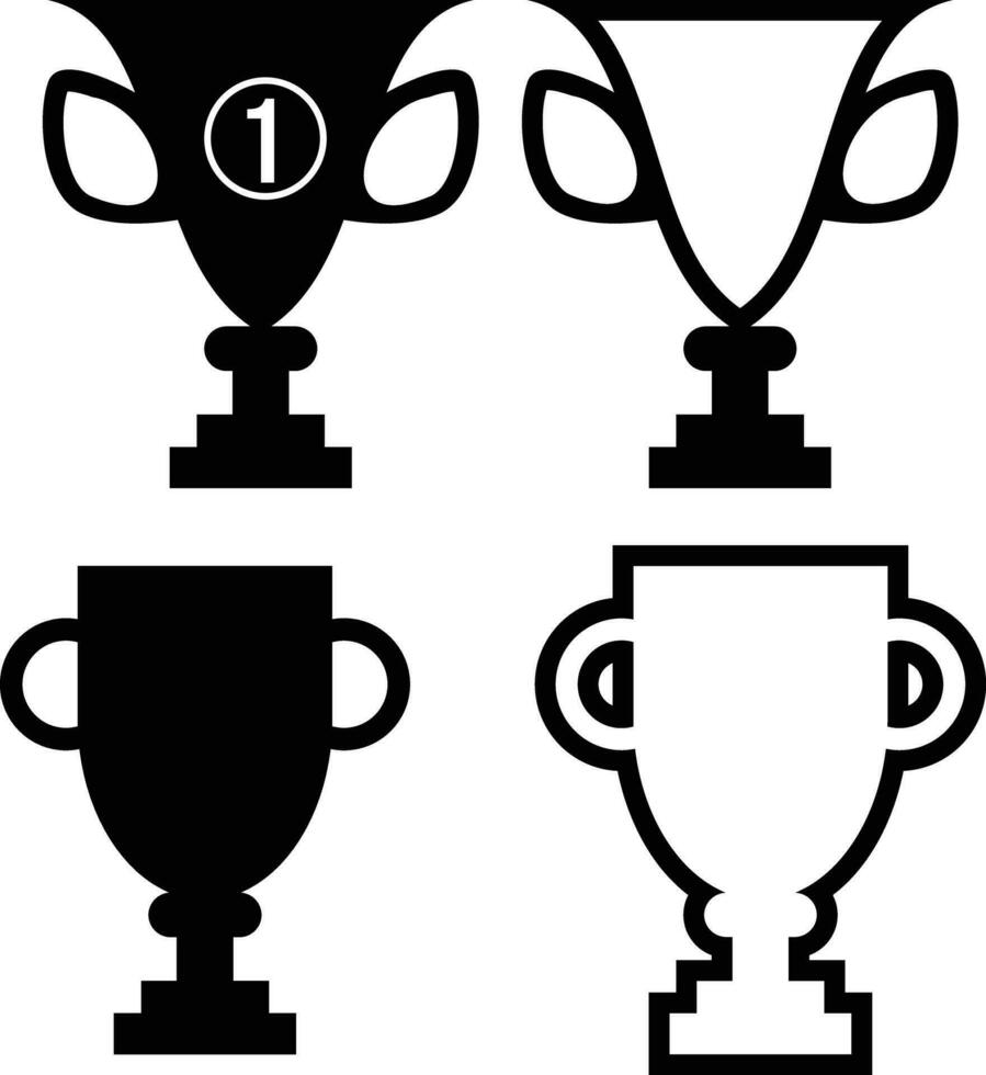 Set of Trophy cup, award, vector icon in flat style