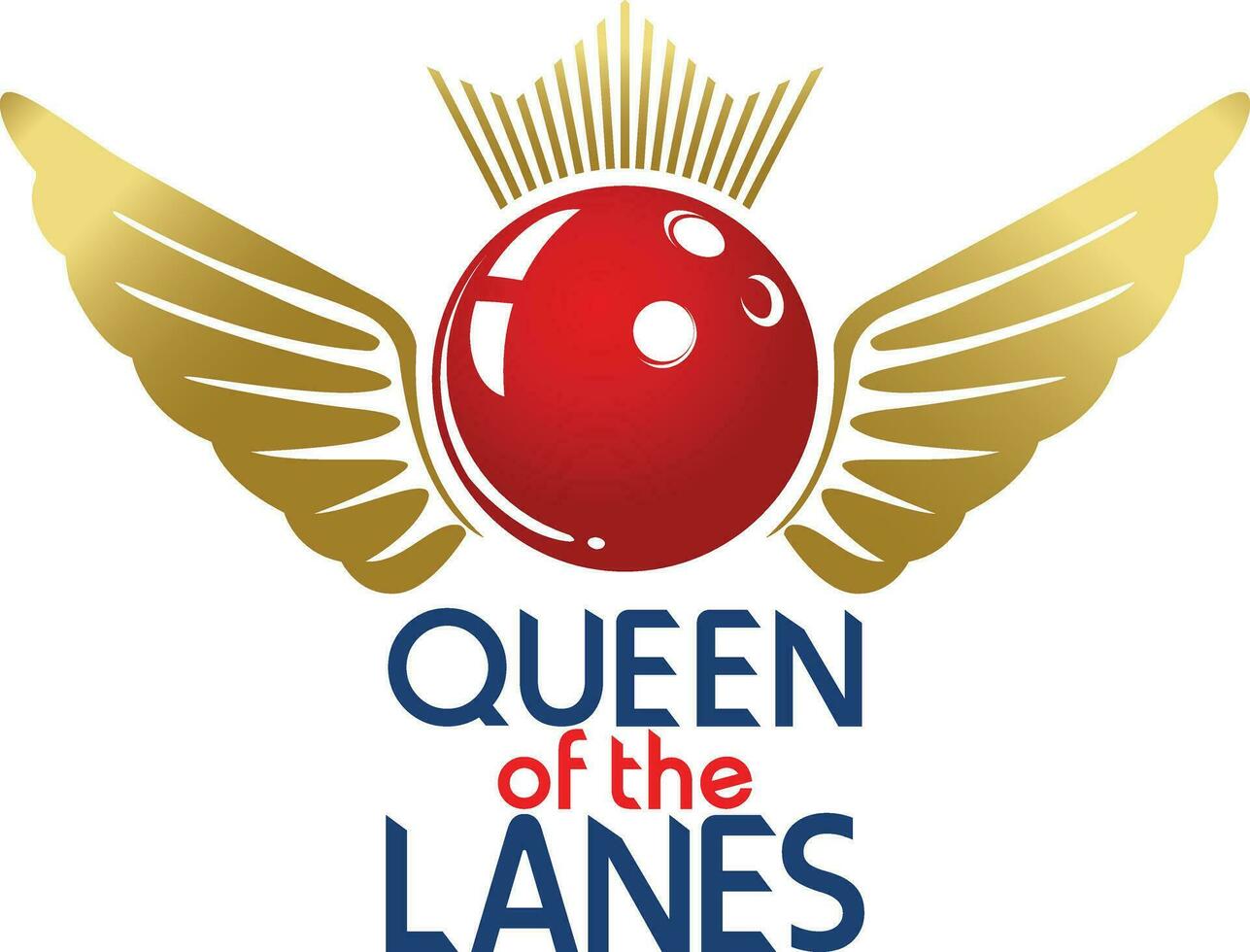 Queen of the lanes. Funny concept design a bowling ball with a crown and wings Vector Illustration on white background