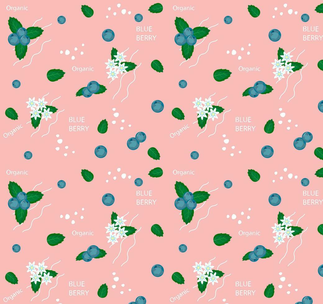 Seamless summer pattern pattern blueberry berries on pink background. EPS10 vector