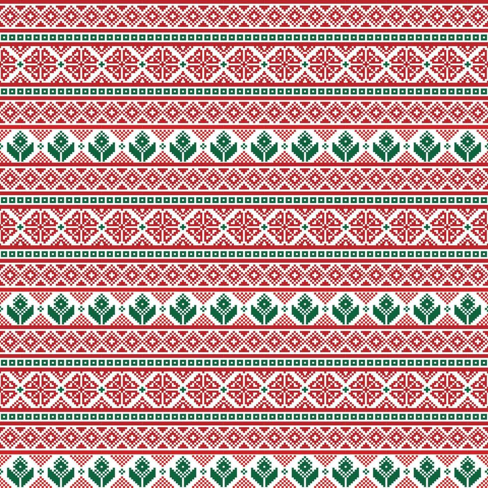 Seamless fabric.Merry Christmas and happy New year. The occasion. Pixels. White, green, and red. Ornament. Background, gift wrapping, design pattern website background Stock vector