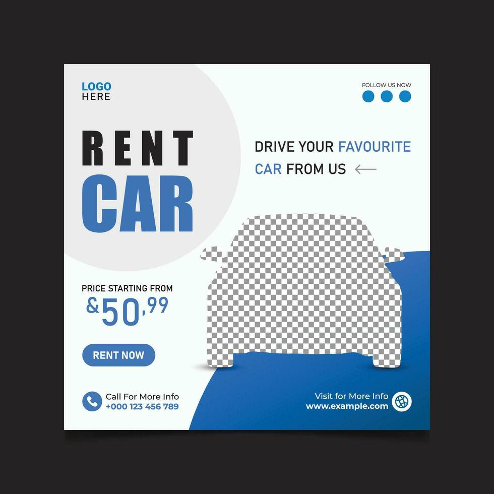 Car rental Social Media Post Banner Template Design on blue color. vector