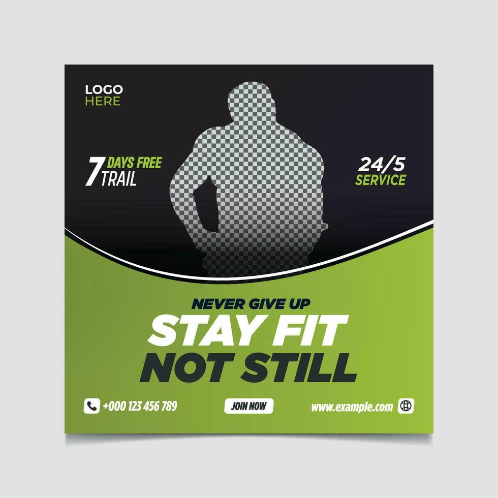 Vector never give up gym and fitness social media post design