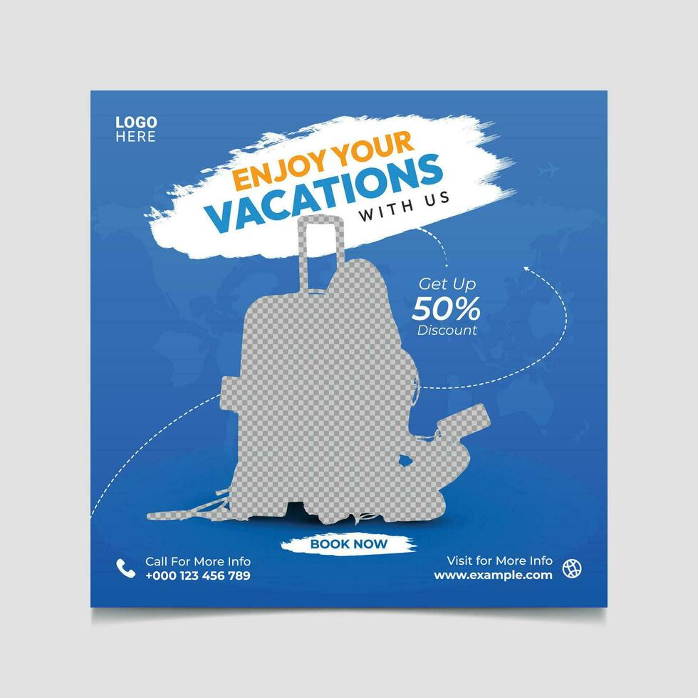 Enjoy your vacations travel social media post vector template