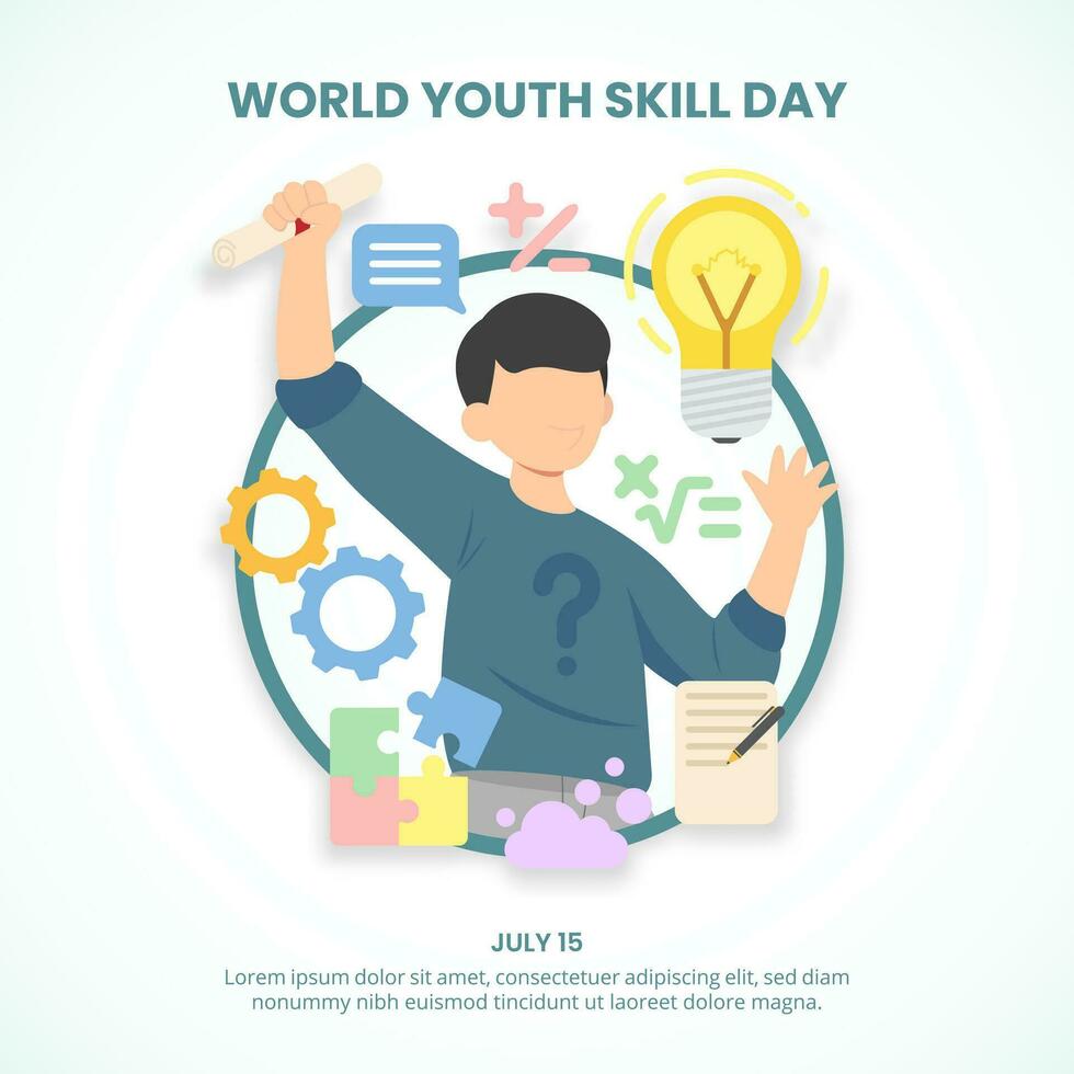 cuadrado mundo juventud habilidades día antecedentes con un ilustración de un niño con habilidades vector