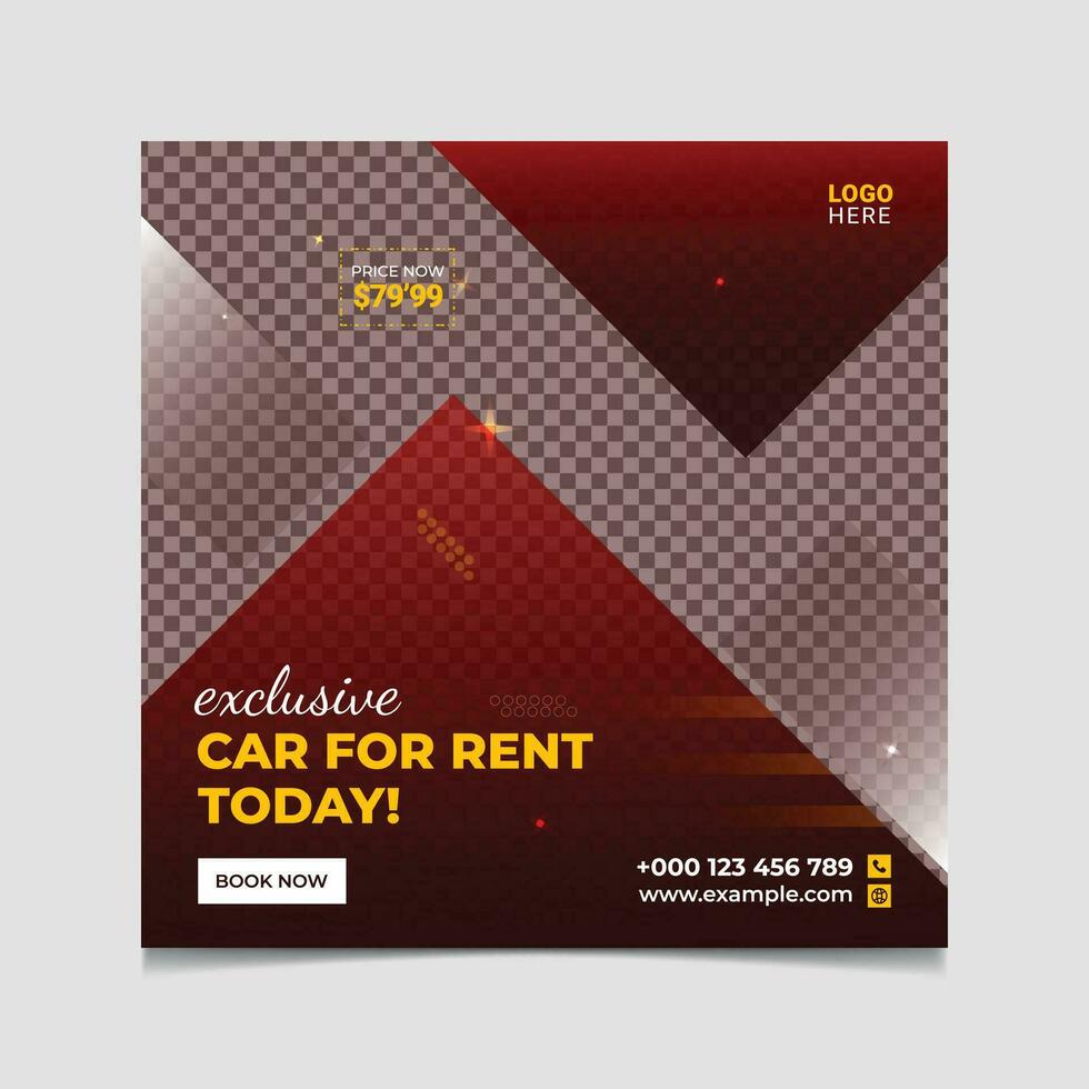 Exclusive Car for rent today Social Media Post Banner Template Design on red gradient color. vector