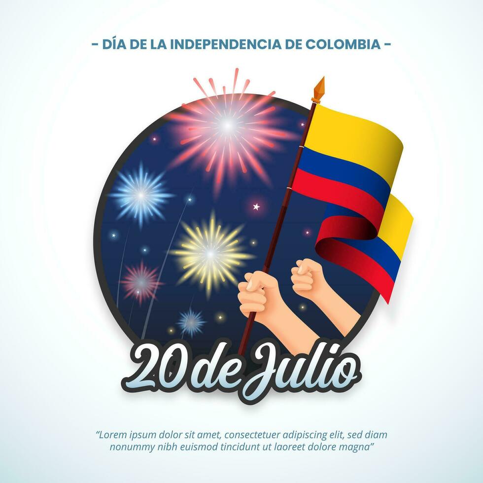 Square 20 de Julio Dia de la Independencia de Colombia or 20th July Independence Day of Colombia background with waving flag vector