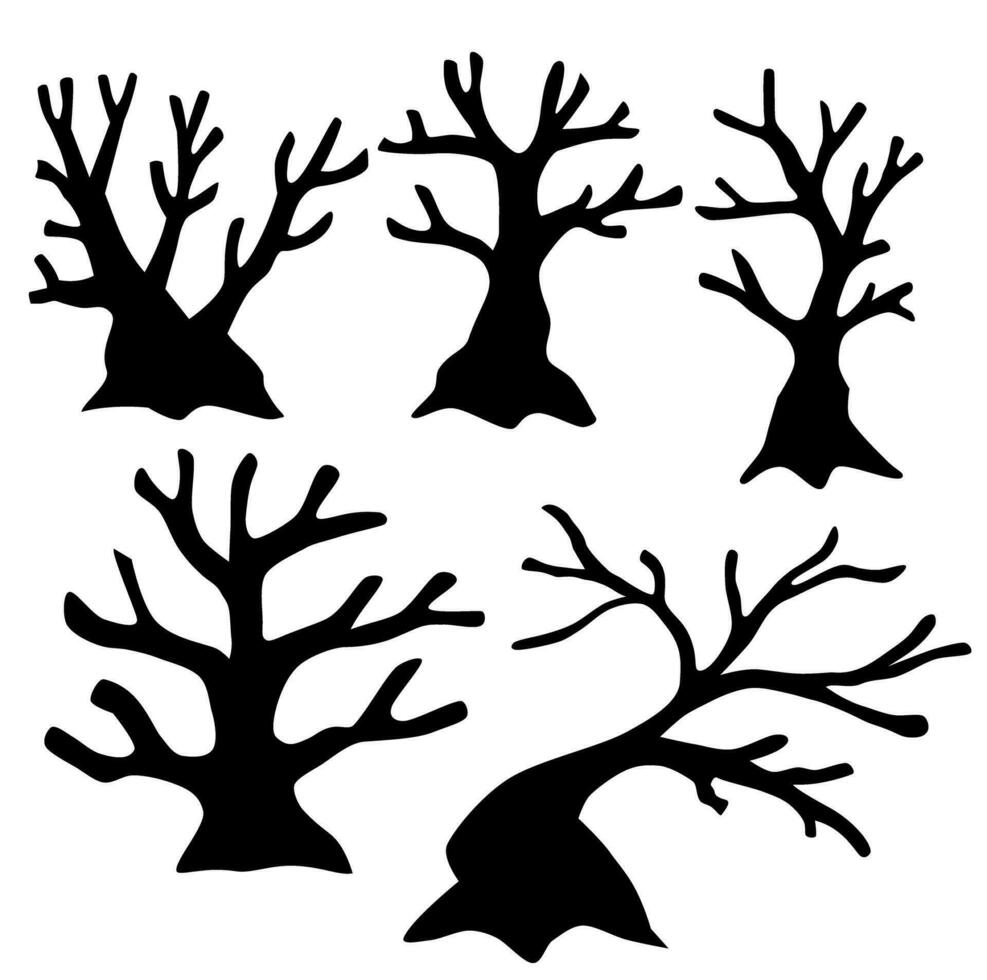 Black tree in the nature for decorate. the tree stands dead in the dry season. the black shadowof the tree. vector