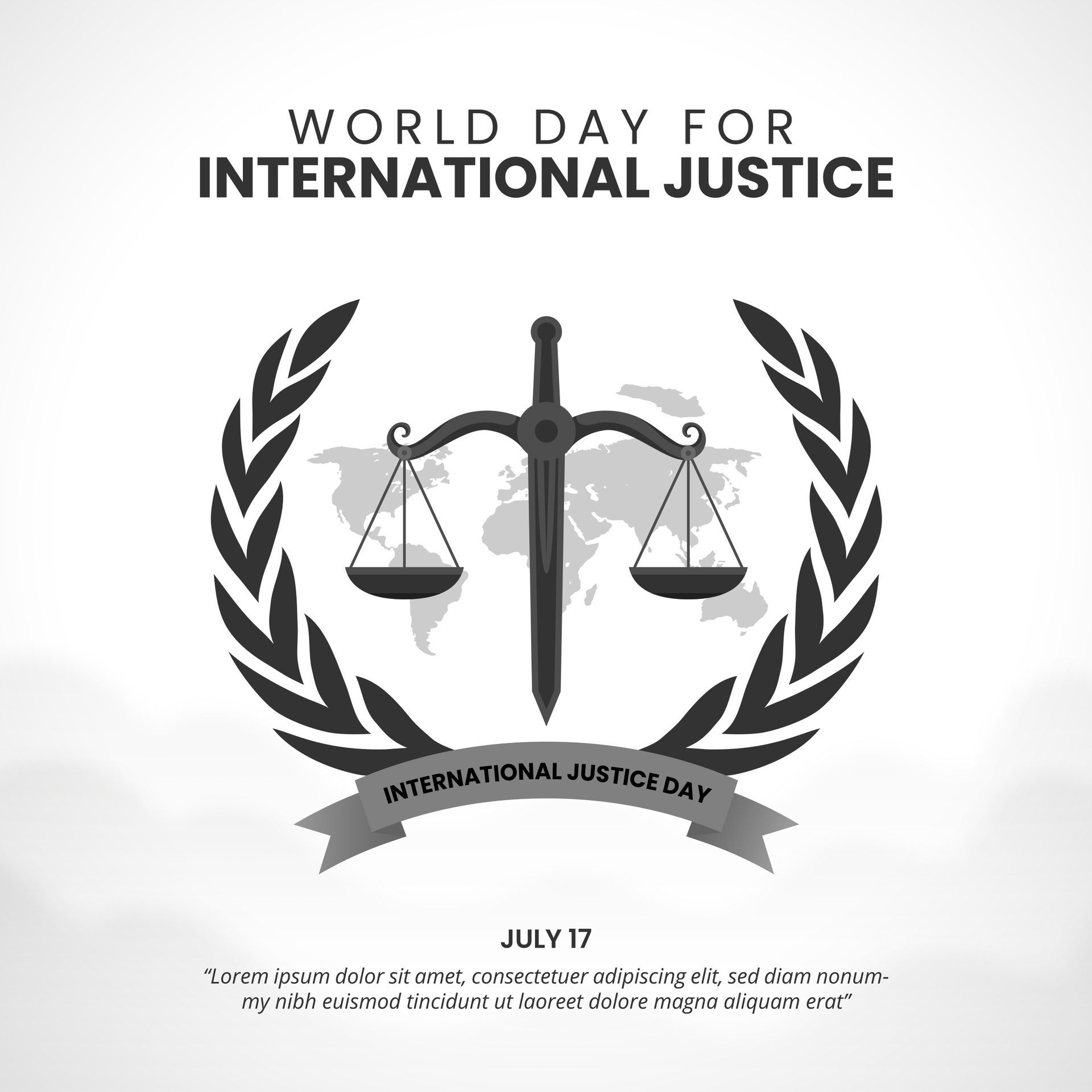 World Day for international justice background with a scale sword