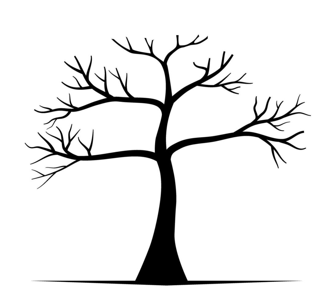 negro árbol en el naturaleza para Decorar. el árbol soportes muerto en el seco estación. el negro sombra de el árbol. vector