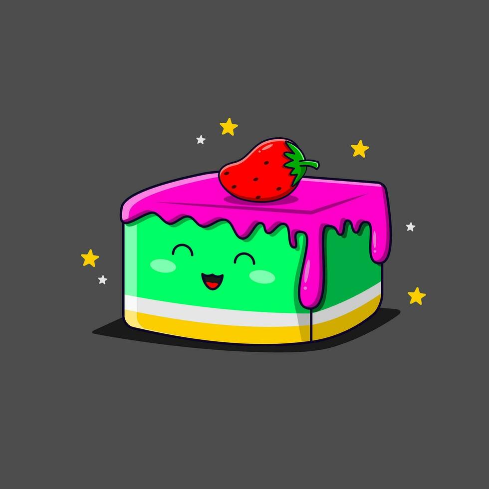 Cute cartoon cake with strawberry vector