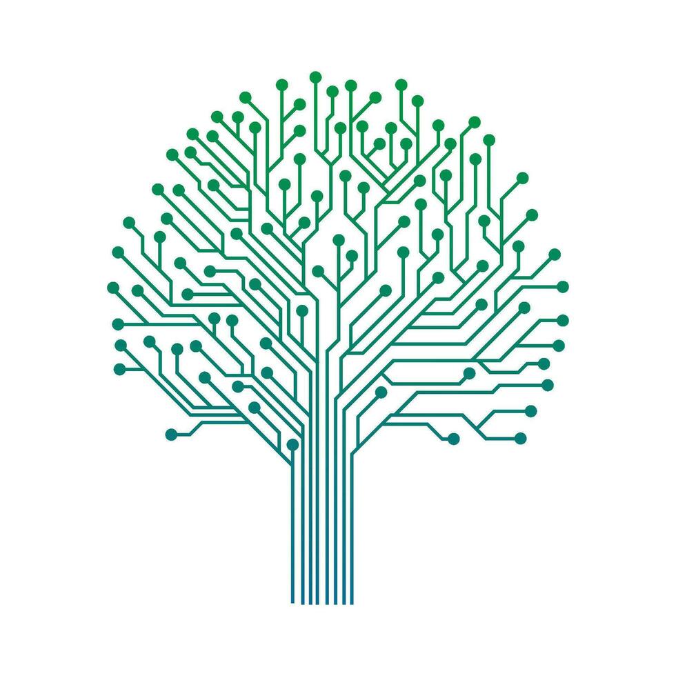 Circuit Board Tree Vector Icon.