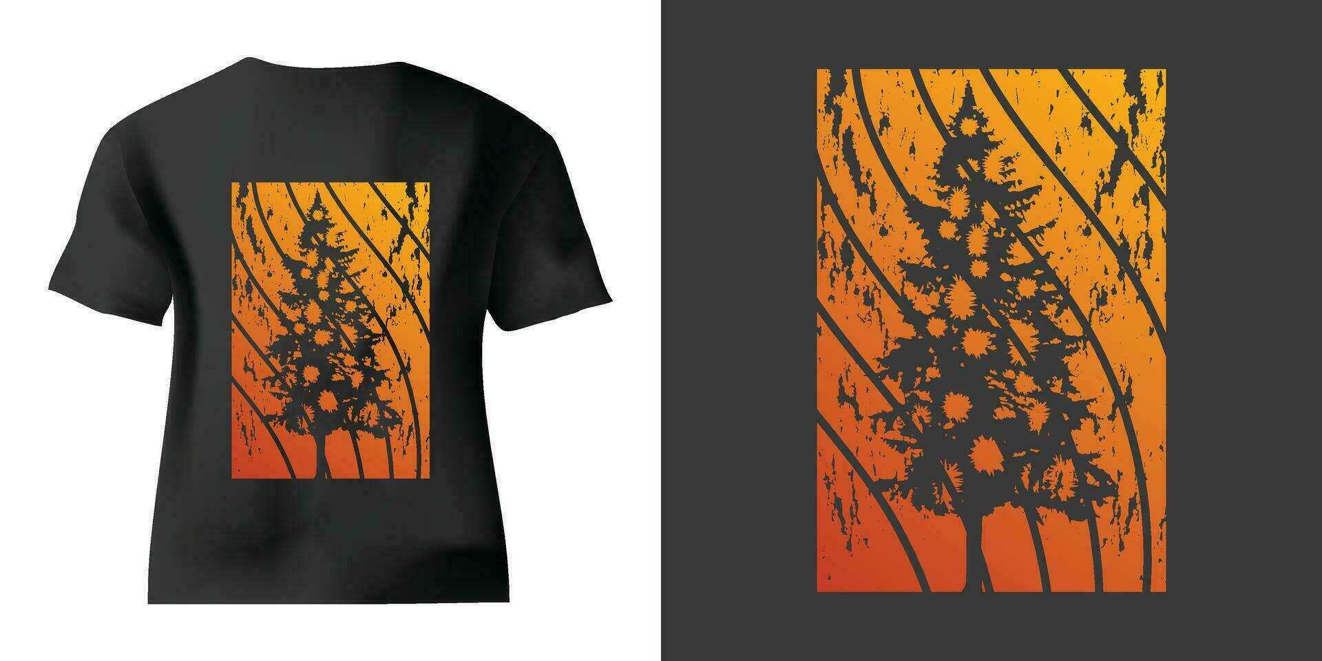 Texture Tree print t-shirt design. Poster retro grunge palm tree silhouettes vector