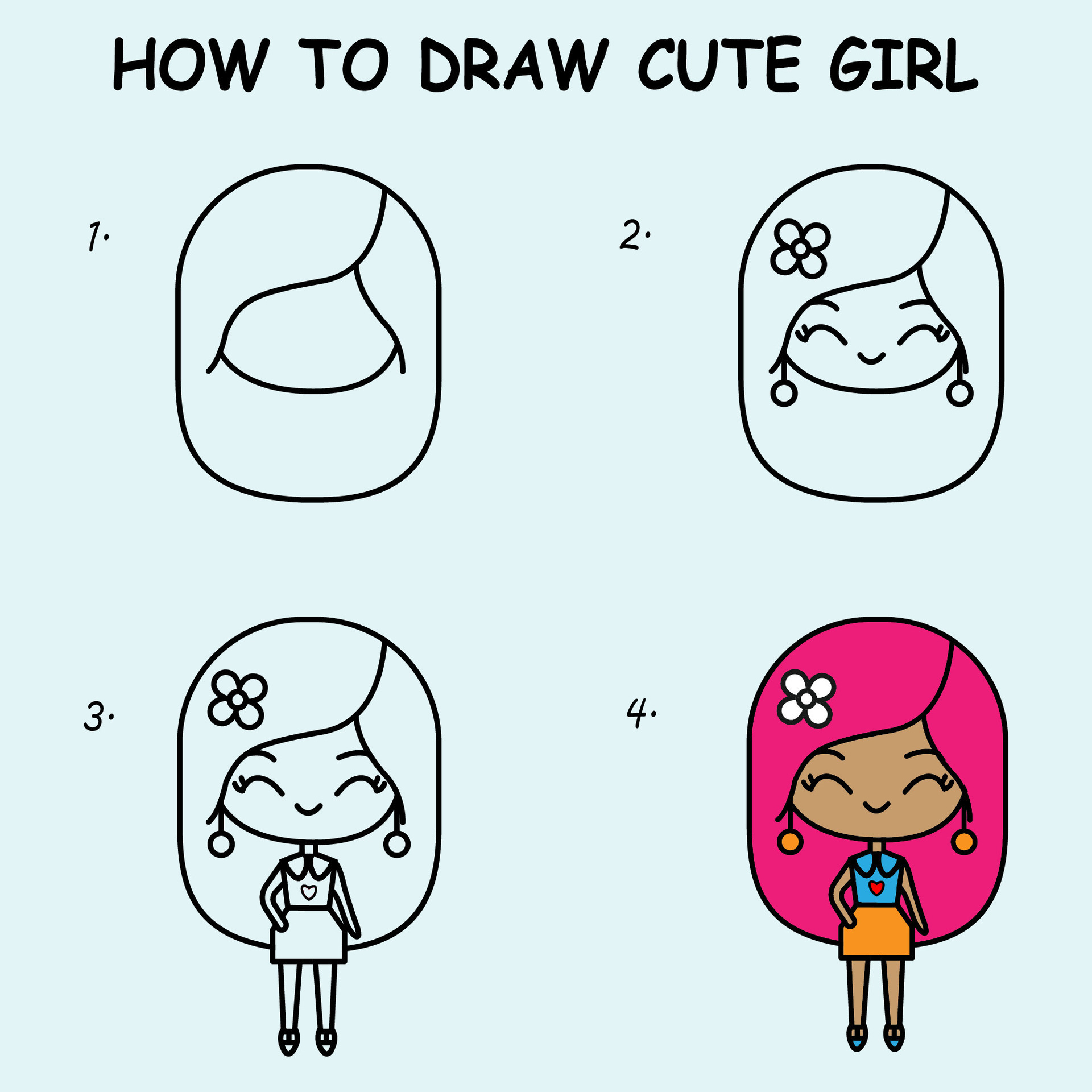 Easy cute Girl Drawings for Kids  How To Draw A Girl Step By Step
