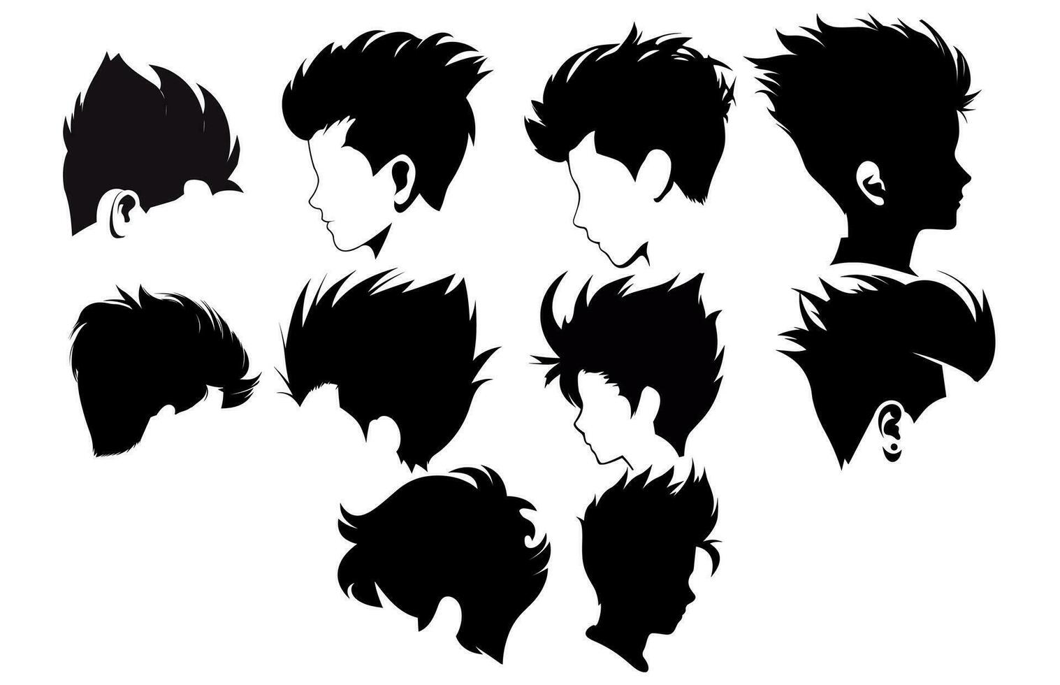 Quiff hair style silhouette clipart,trendy stylish man hairs,set of men hair styles and hair cuts, vector