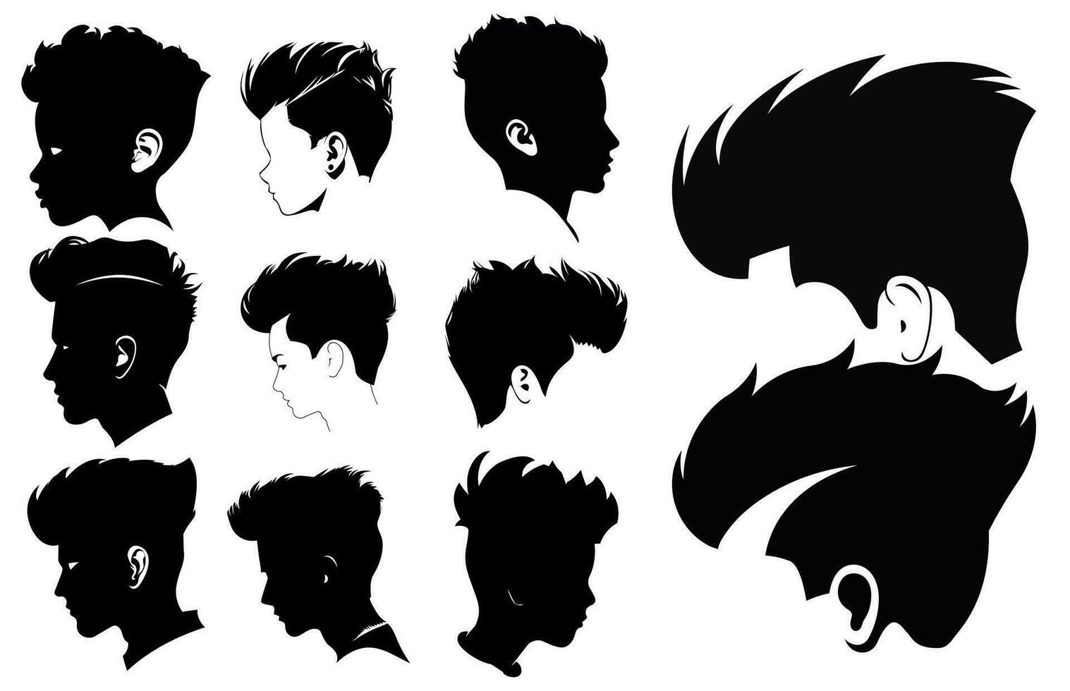 Pompadour hairstyle silhouette clipart,trendy stylish man hairs,set of men hair styles and hair cuts, vector