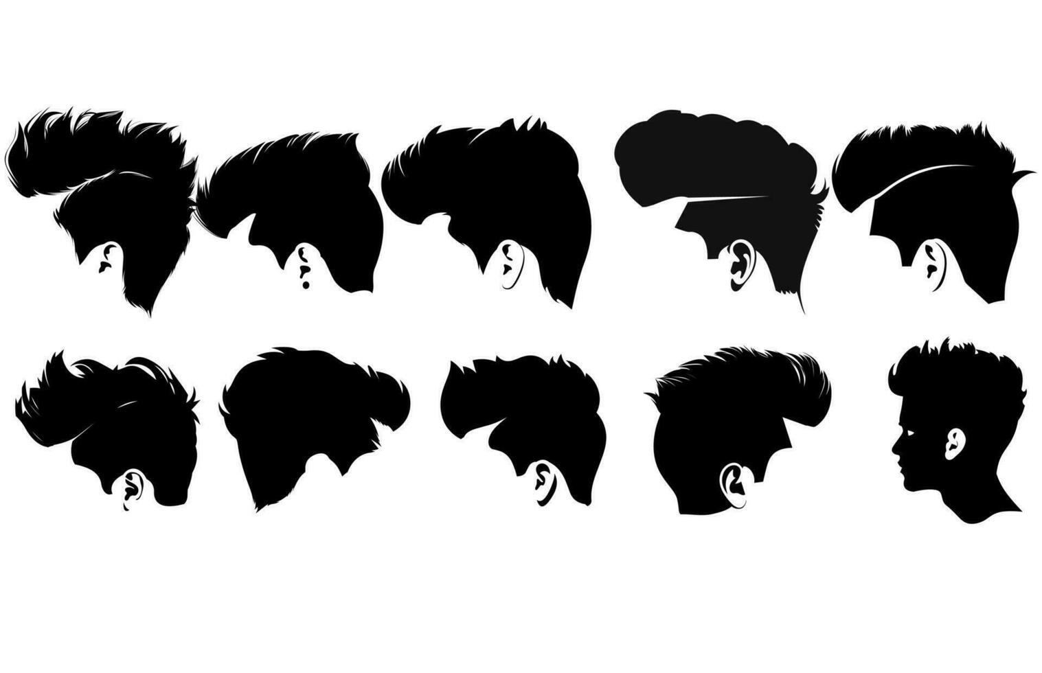 Pompadour hairstyle silhouette clipart,trendy stylish man hairs,set of men hair styles and hair cuts, vector