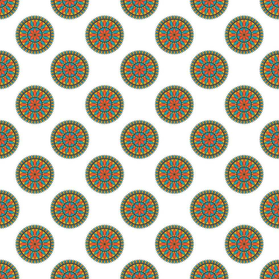 Seamless geometrical pattern with round floral mandalas. vector