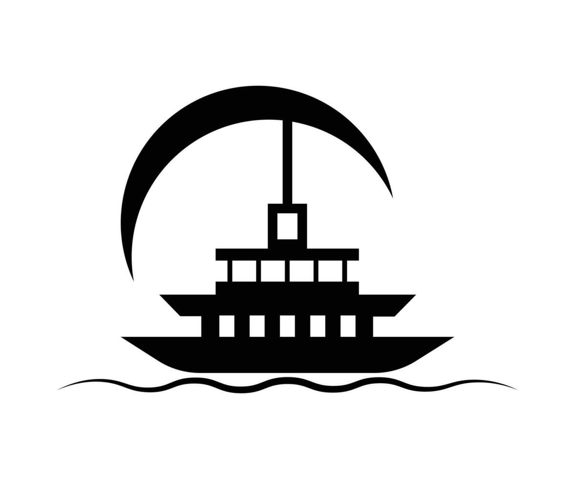 Ship logo on wave design vector template