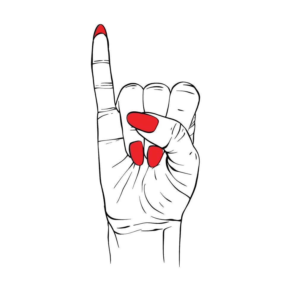 Long red nails hand drawn gesture sketch vector illustration line art
