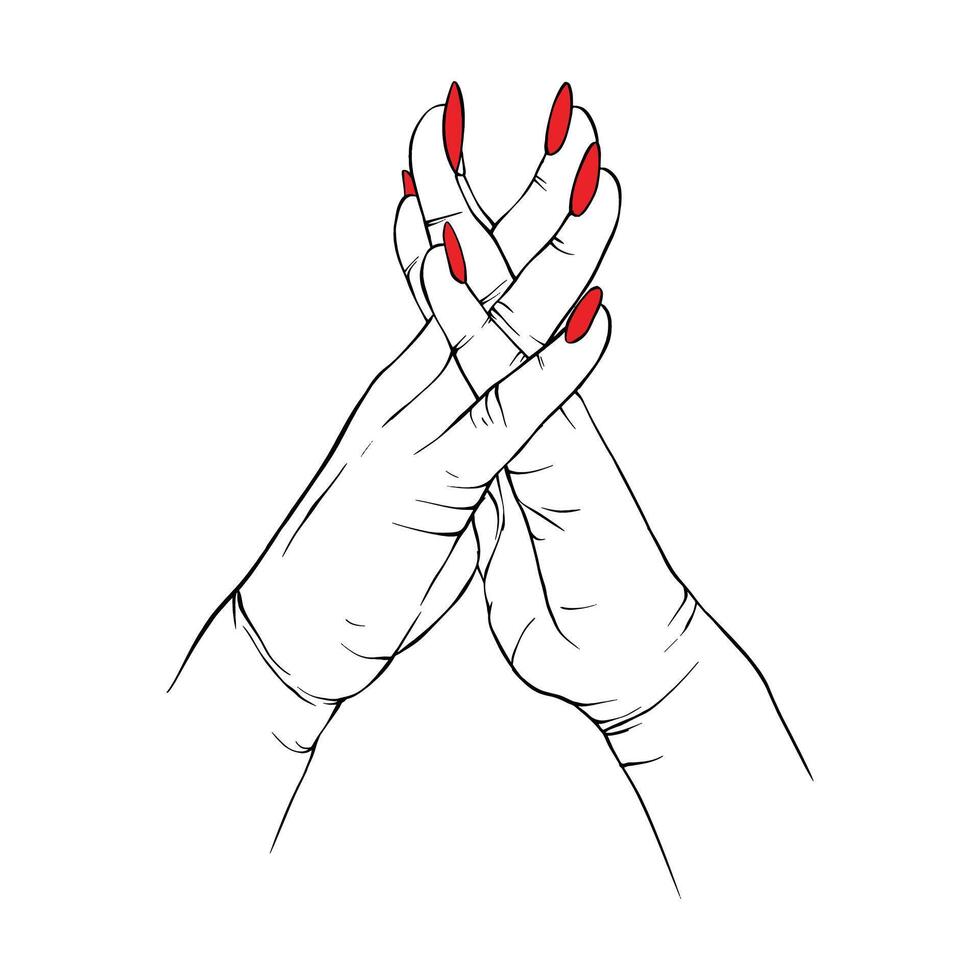 Long red nails hand drawn gesture sketch vector illustration line art