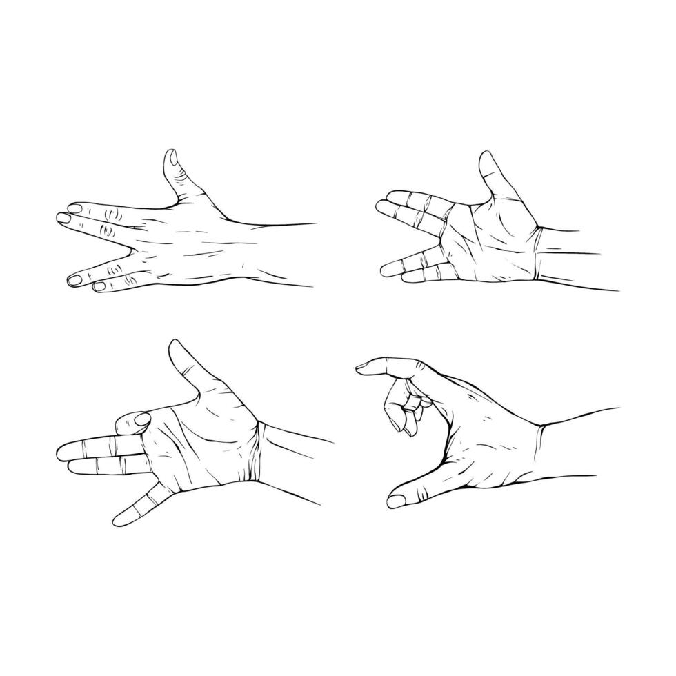 Set hand collection drawn gesture sketch vector illustration line art