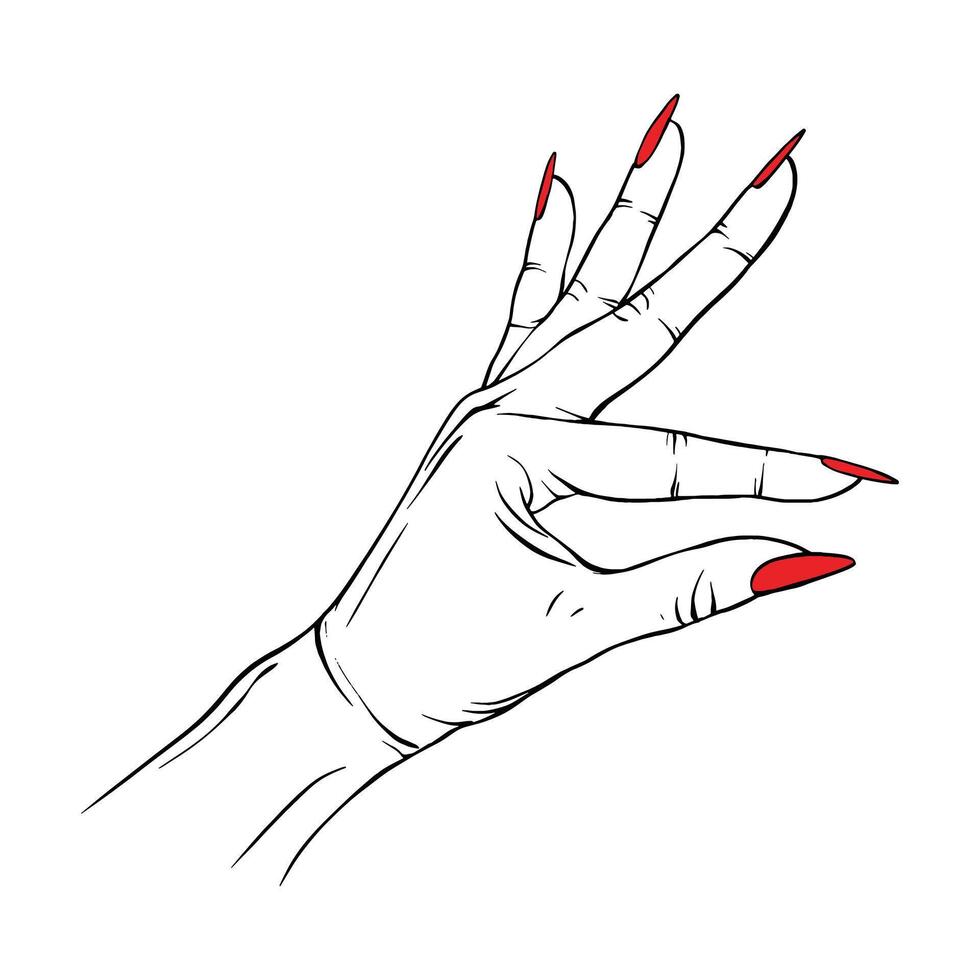 Long red nails hand drawn gesture sketch vector illustration line art