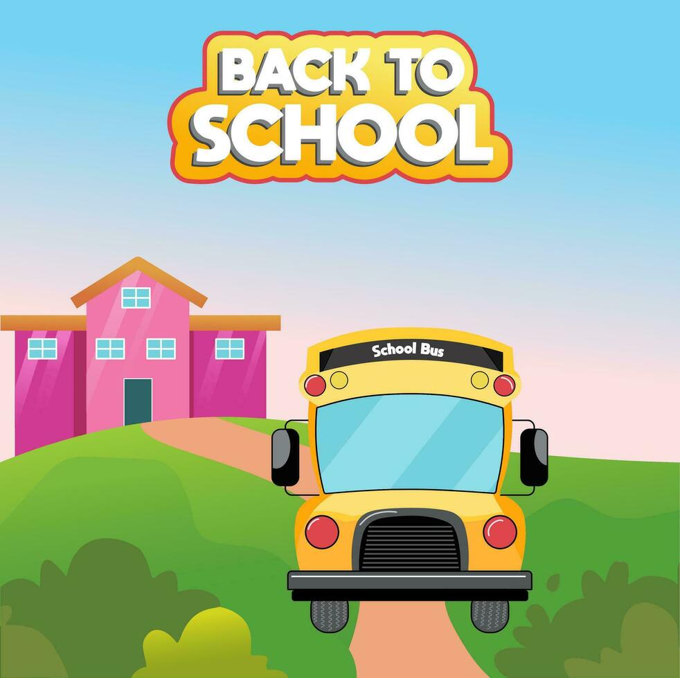 Back to School bus and children with flat design vector