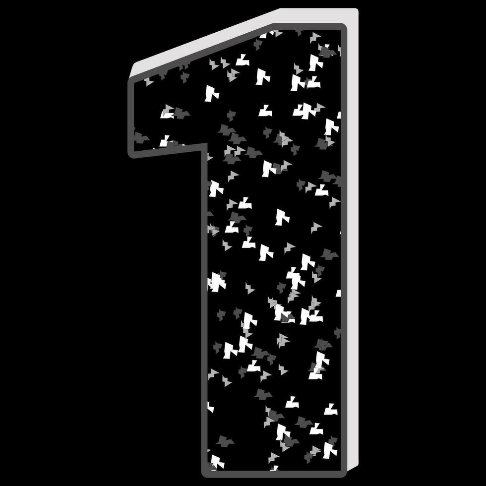 Black and white glitter pattern one 1 number 3D on black background. vector