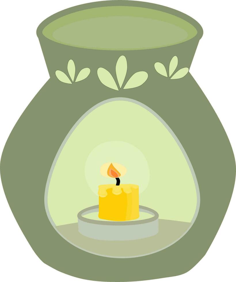 Green aroma lamp and spa candle. Vector illustration.