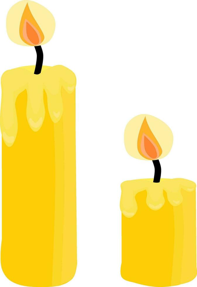 Yellow candles with light. Vector illustraion.