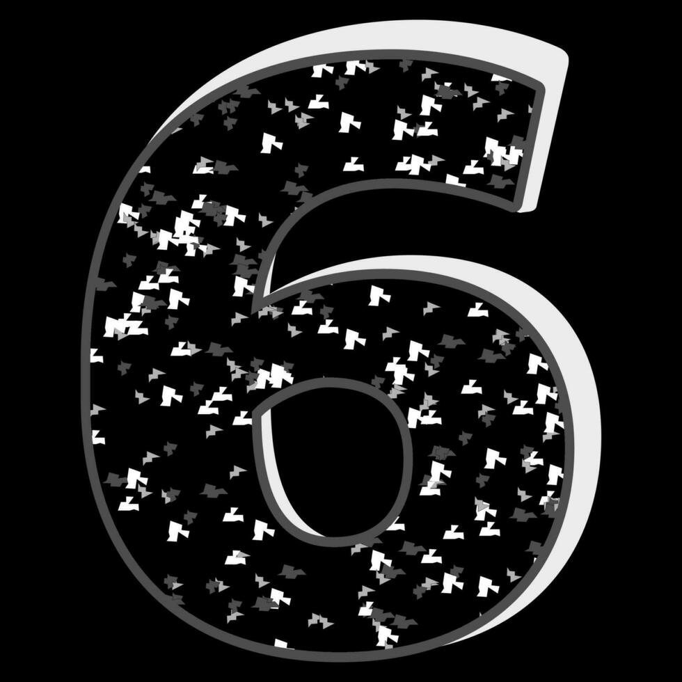 Black and white glitter pattern six 6 number 3D on black background. vector
