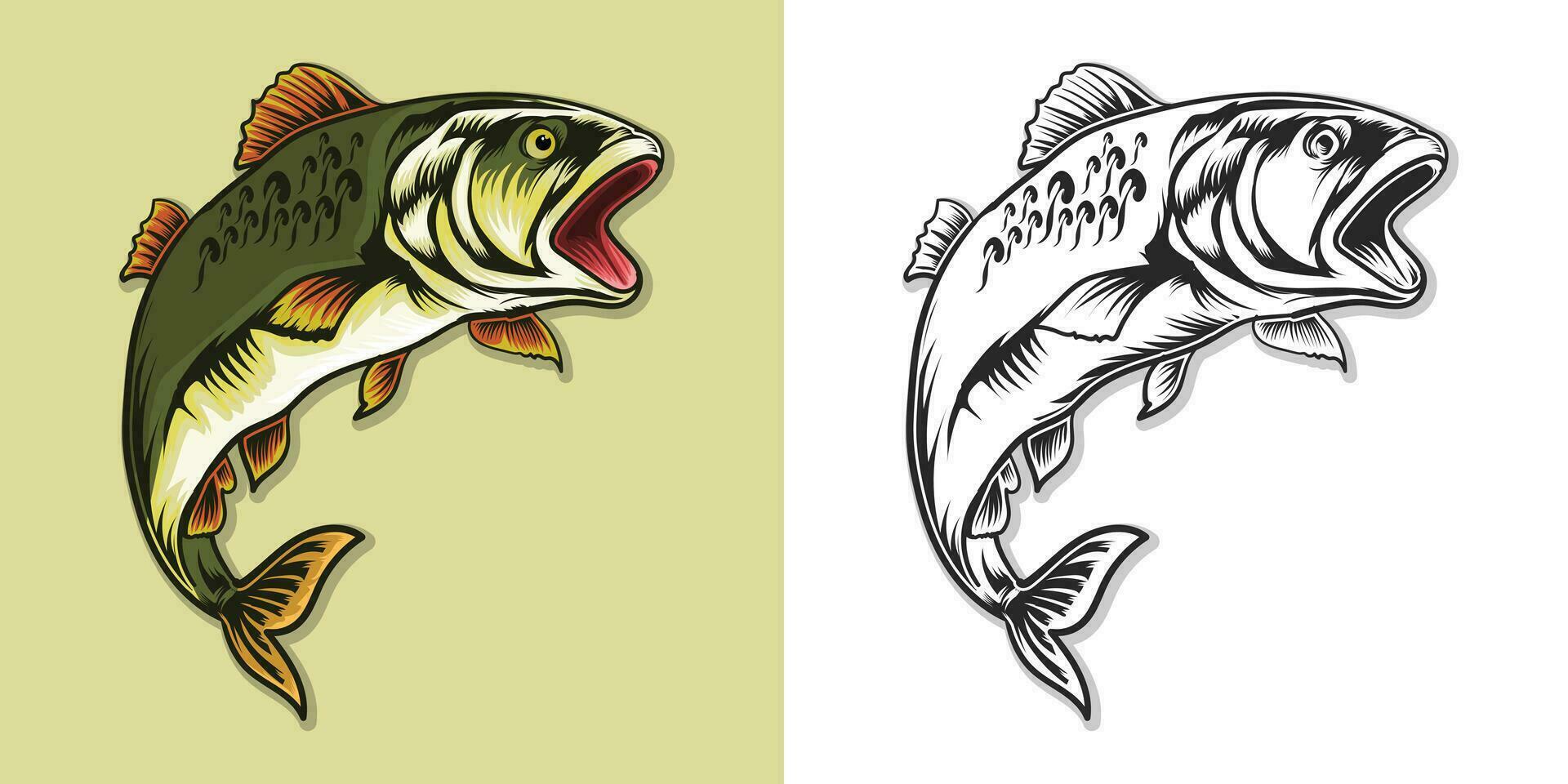 Jumping fish curve style vector design set.