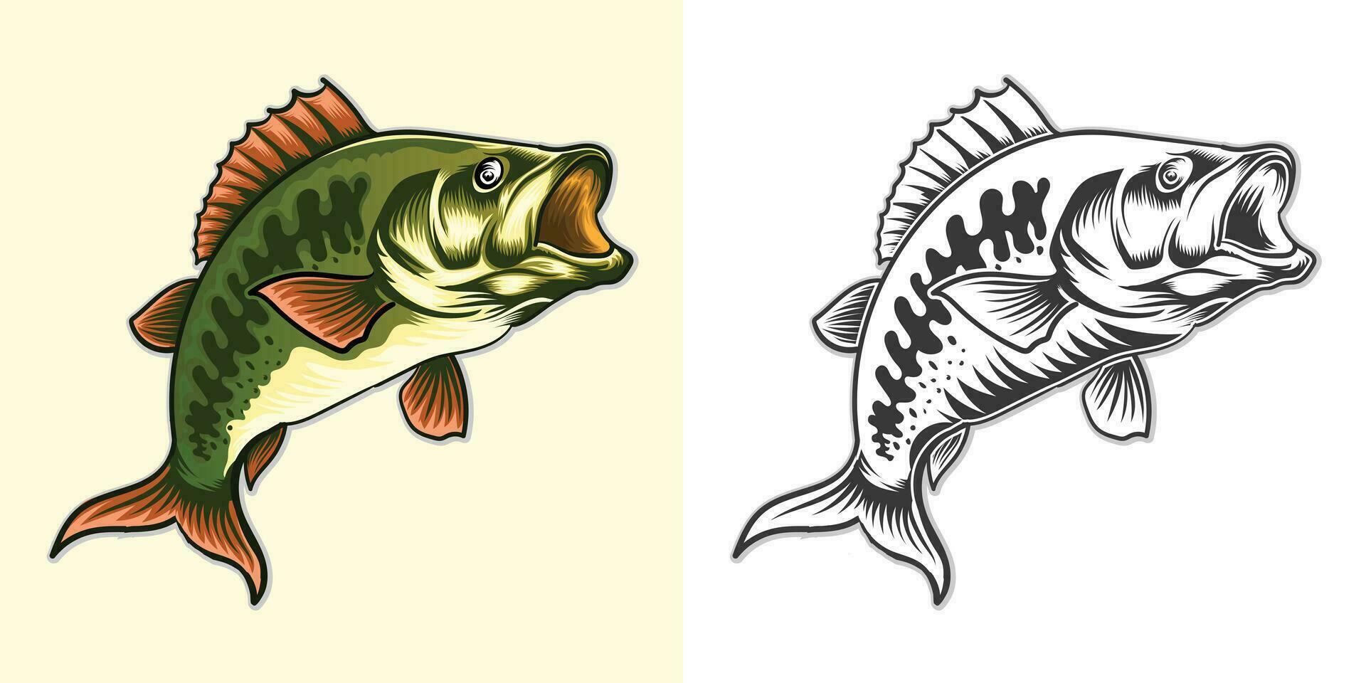 Fish colorful vector illustration set black and whit design, jumping style from water .